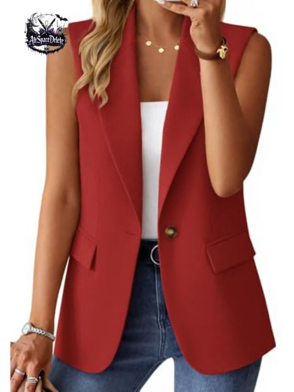 Sleeveless Open Front Blazer Vest Lightweight Business Casual
